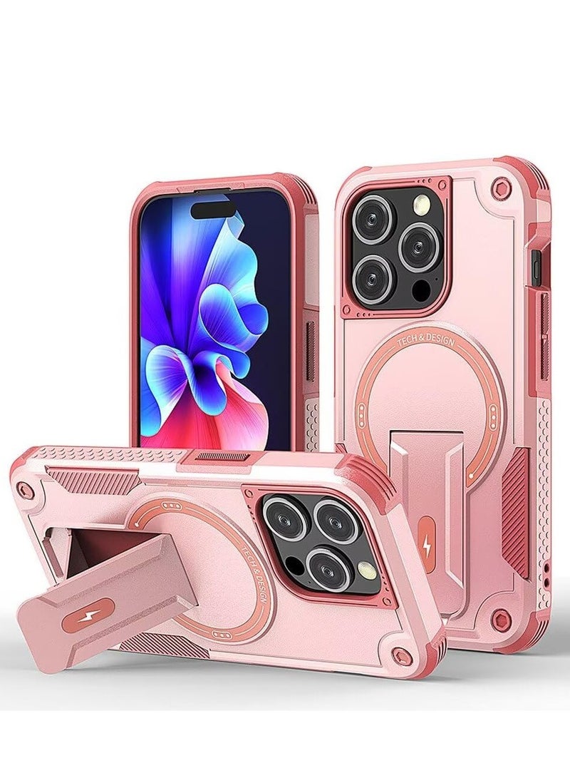 SOKAD Magnetic for iPhone 16 Pro Max Case with Stand. [Compatible with MagSafe] Built-in Kickstand, Rugged Protection Heavy Duty Shockproof Case (Pink) - Image 1