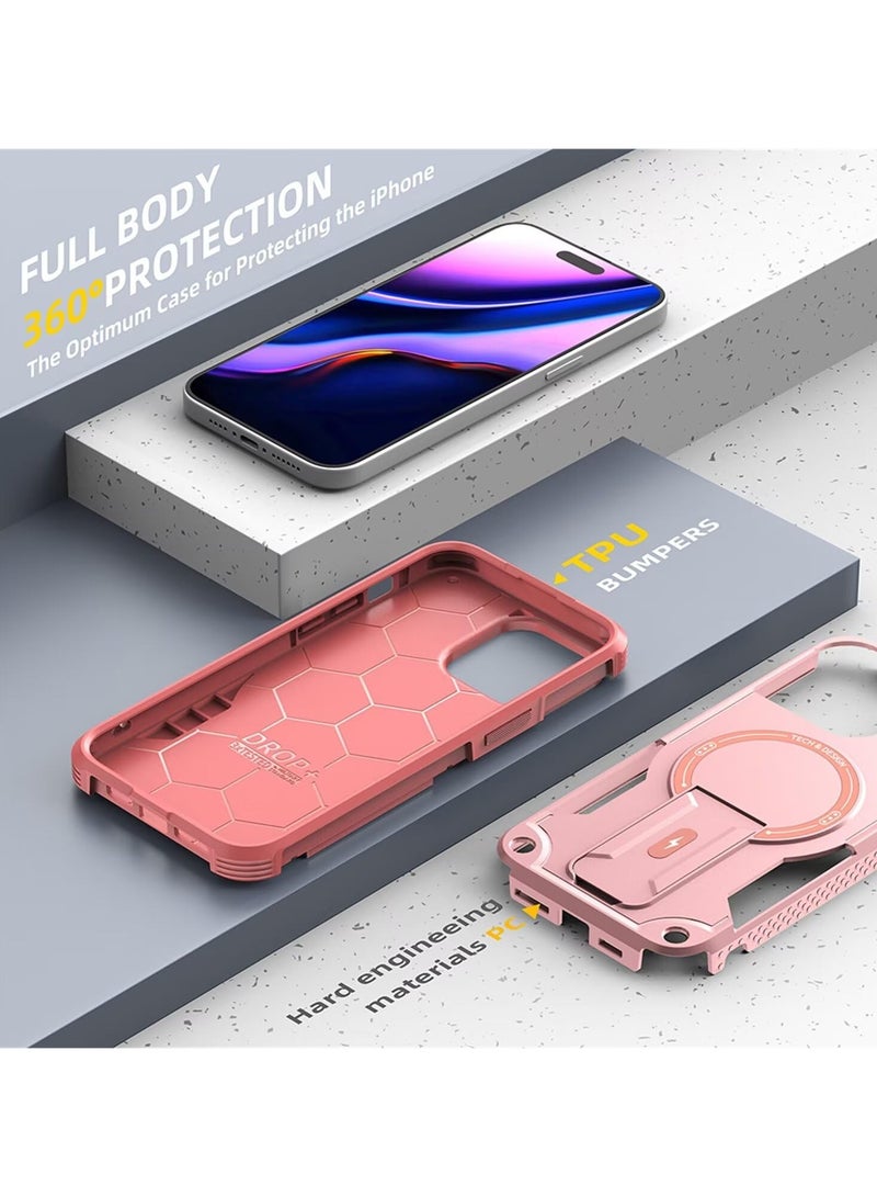 SOKAD Magnetic for iPhone 16 Pro Max Case with Stand. [Compatible with MagSafe] Built-in Kickstand, Rugged Protection Heavy Duty Shockproof Case (Pink) - Image 4