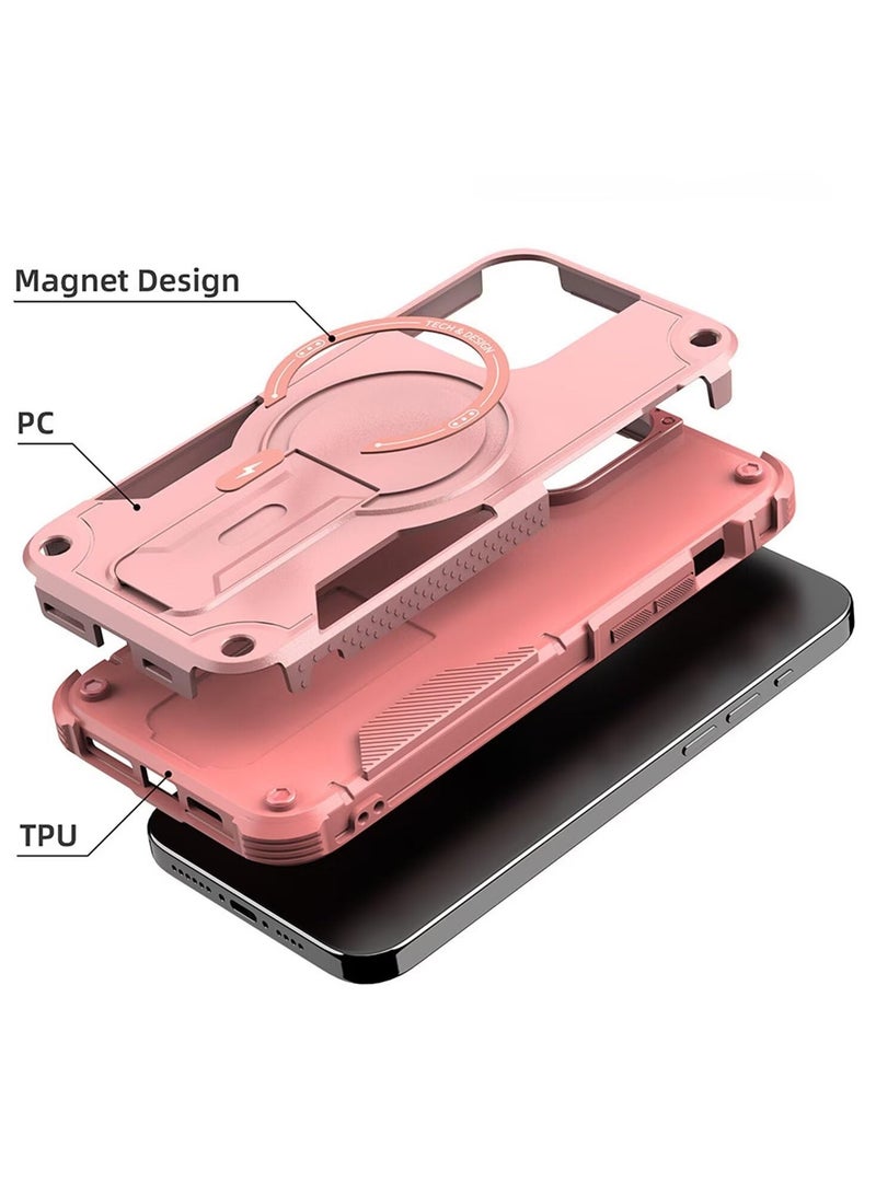 SOKAD Magnetic for iPhone 16 Pro Max Case with Stand. [Compatible with MagSafe] Built-in Kickstand, Rugged Protection Heavy Duty Shockproof Case (Pink) - Image 3