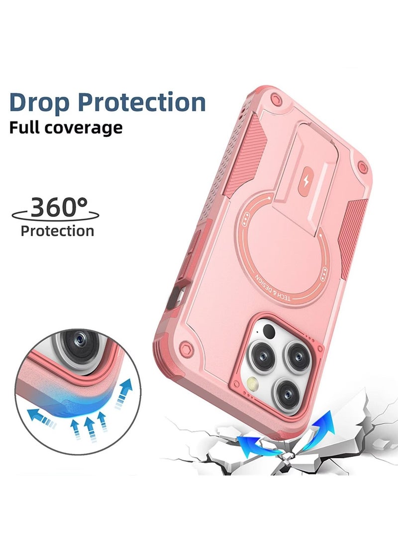 SOKAD Magnetic for iPhone 16 Pro Max Case with Stand. [Compatible with MagSafe] Built-in Kickstand, Rugged Protection Heavy Duty Shockproof Case (Pink) - Image 2