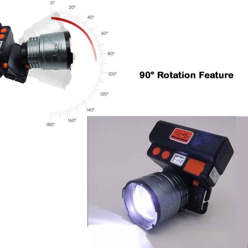 RENMAX RENMAX High Bright Head Mount Torch Zoom Waterproof Rechargeable Adjustable Handsfree IR Sensor LED Blinker 1000m Range Metal Spotlight for Cycling Camping Caving Hiking Hunting Trekking 1Pc - Image 4