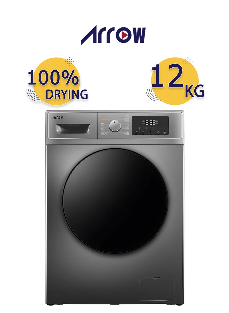 Arrow Automatic front-loading washing machine - 12 kg - 15 programs - 100% drying - with extra rinse and delay wash feature - smart spray feature for cleaner washing and steam washing and wrinkle removal feature - 1950 watts - Gray - RO-13FWDTS - Image 1