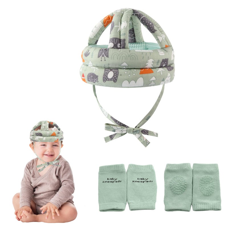 N.C Baby Safety Helmet Infant Toddler Breathable and Adjustable Head Cushion Bumper Bonnet for Running Walking Crawling GreenBB1003 Green