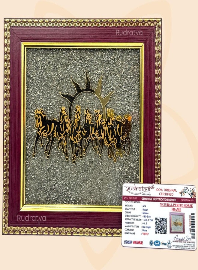 Rudratva 7 Horses on Raw Pyrite Frame | Seven Horses Wall Decor Pyrite Stone Frame for Success, Fame & Prosperity | Vastu Item for Money Attraction | Wall Hanging & Home Decor | Ideal Gift | 19x19x1 cm | 1 Piece - Image 1