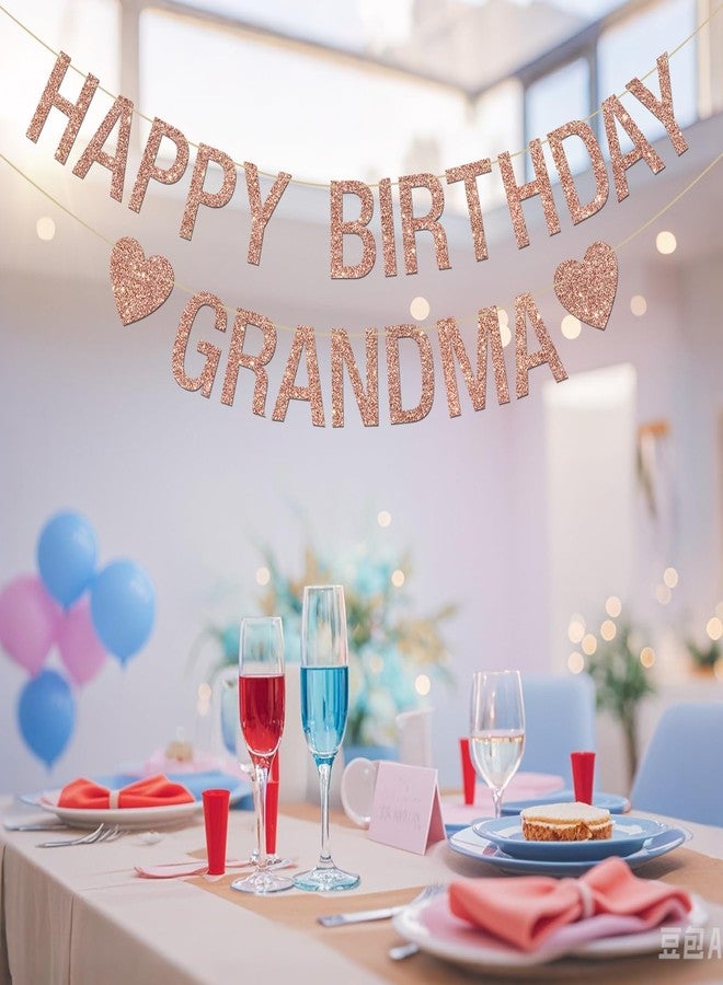 INNORU Happy Birthday Grandma Banner, Women Mom Queen Mommy Bday Party Hanging Bunting, Cheers to Grandmother Birthday Party Decorations Supplies Banner, Rose Gold Glitter - Image 4