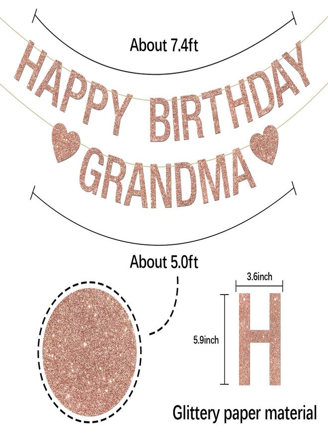 INNORU Happy Birthday Grandma Banner, Women Mom Queen Mommy Bday Party Hanging Bunting, Cheers to Grandmother Birthday Party Decorations Supplies Banner, Rose Gold Glitter - Image 2