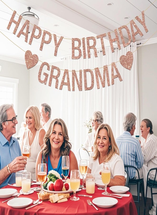 INNORU Happy Birthday Grandma Banner, Women Mom Queen Mommy Bday Party Hanging Bunting, Cheers to Grandmother Birthday Party Decorations Supplies Banner, Rose Gold Glitter - Image 5