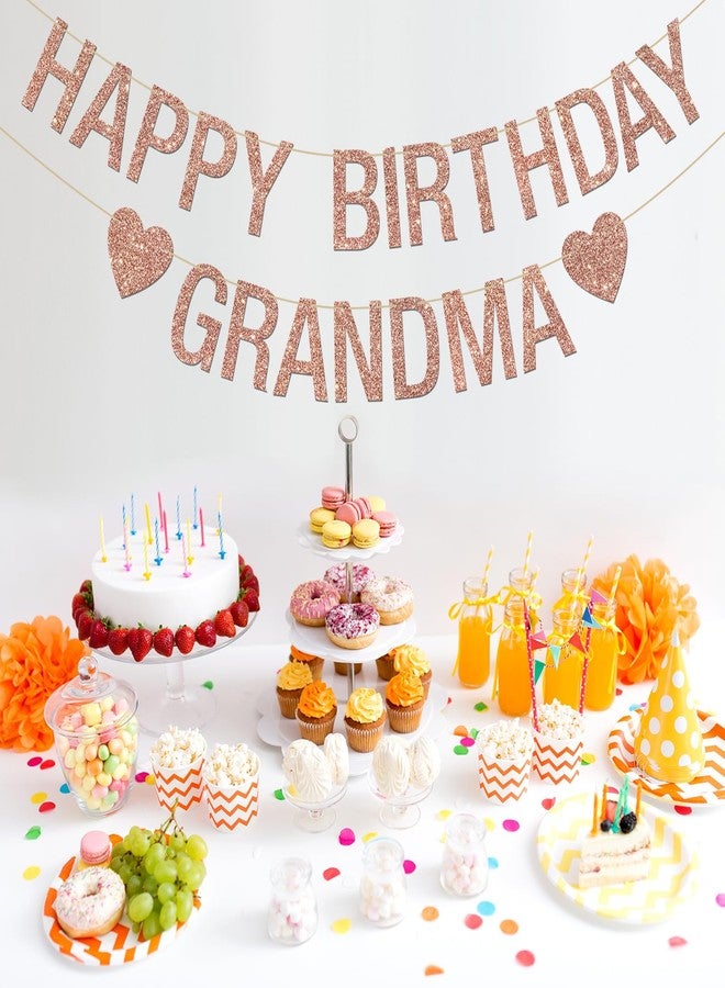 INNORU Happy Birthday Grandma Banner, Women Mom Queen Mommy Bday Party Hanging Bunting, Cheers to Grandmother Birthday Party Decorations Supplies Banner, Rose Gold Glitter - Image 3