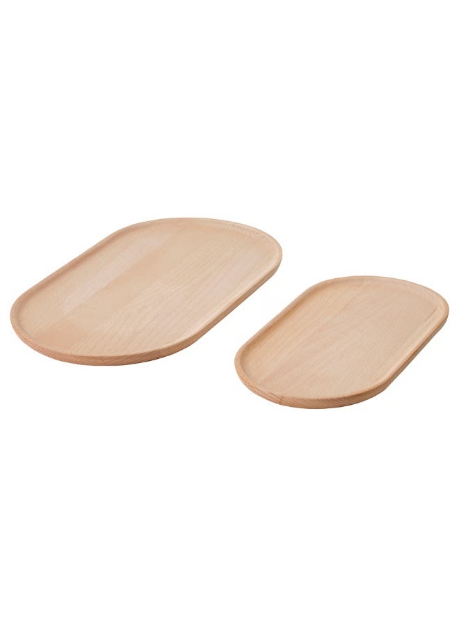 IKEA (IKEA) طقم صواني تقديم SMÖRLING – خشب زان صلب – شكل بيضاوي – مقاس 36×20 سم و28×15 سم – أصلي من ايكيا - Image 1