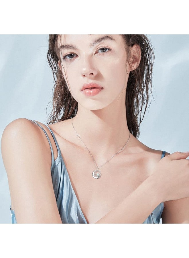 Fancime FANCIME White Opal Necklace October Birthstone Moon Star Pendant Necklaces Sterling Silver Jewelry Birthday Anniversary Christmas Gifts for Women Mom Daughter, Adjustable Chain 16"+2"  - Image 1