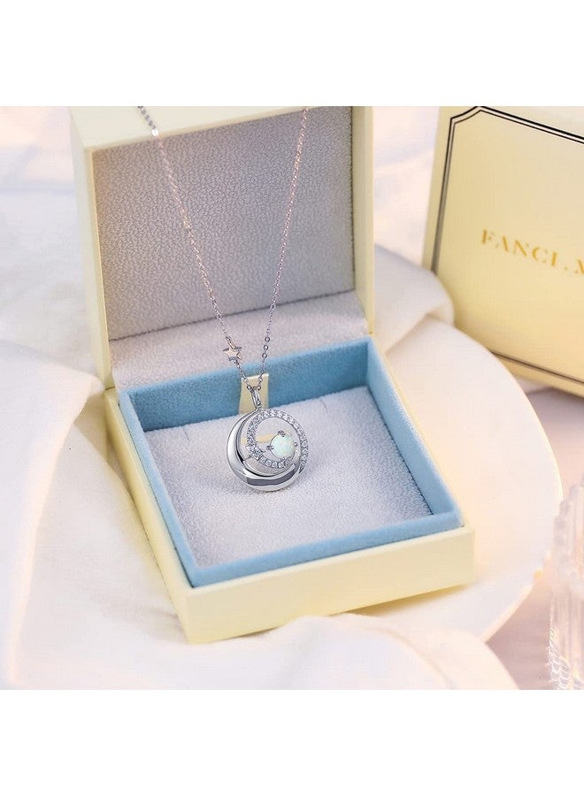 Fancime FANCIME White Opal Necklace October Birthstone Moon Star Pendant Necklaces Sterling Silver Jewelry Birthday Anniversary Christmas Gifts for Women Mom Daughter, Adjustable Chain 16"+2"  - Image 4