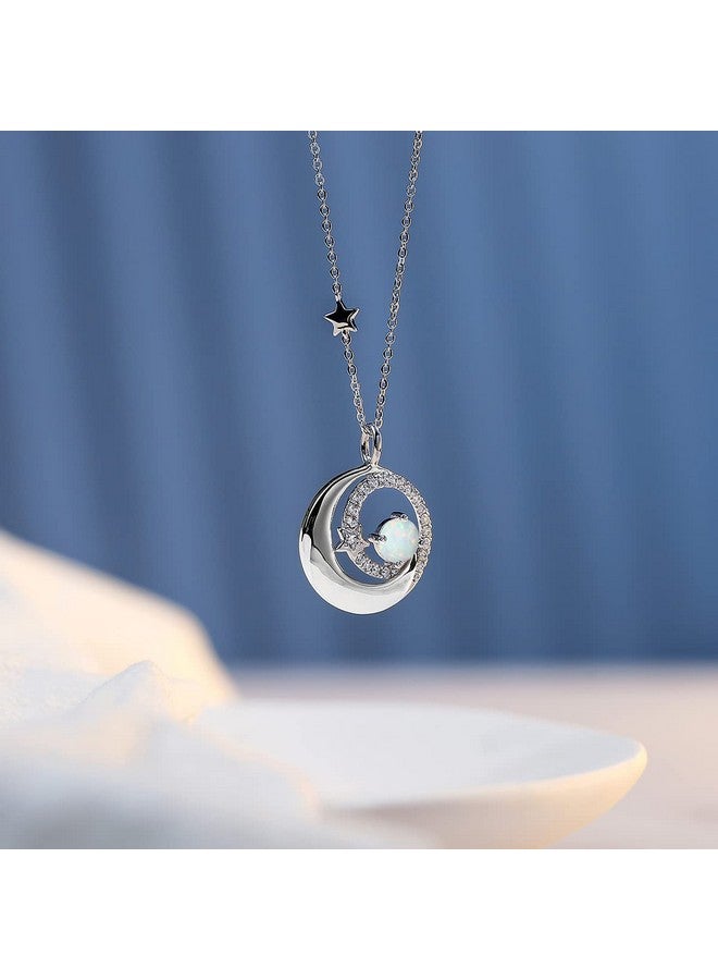 Fancime FANCIME White Opal Necklace October Birthstone Moon Star Pendant Necklaces Sterling Silver Jewelry Birthday Anniversary Christmas Gifts for Women Mom Daughter, Adjustable Chain 16"+2"  - Image 2