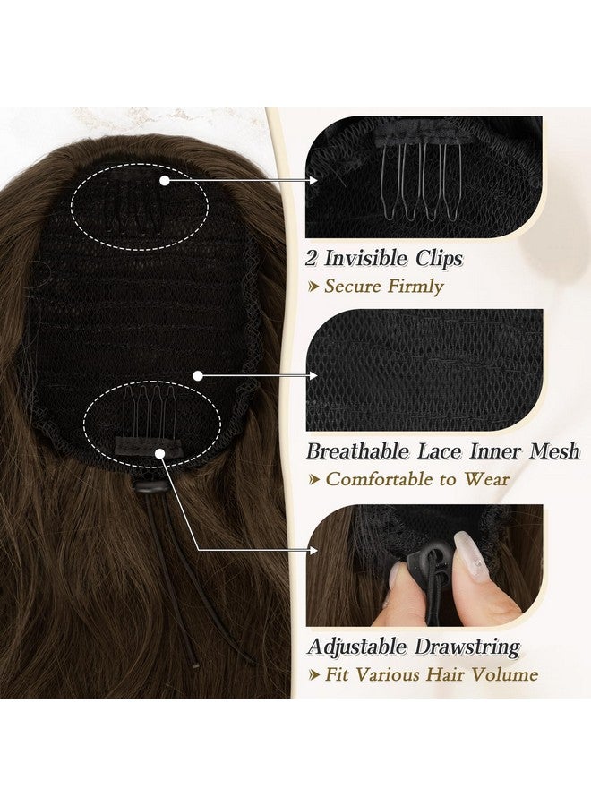 BARSDAR Brown Ponytail Extension - 20 Inch Curly Wavy Drawstring Ponytail Hair Extensions For Women - Synthetic Clip In Pony Tails Hairpieces Fake Ponytails Daily Party - Brown - Image 2