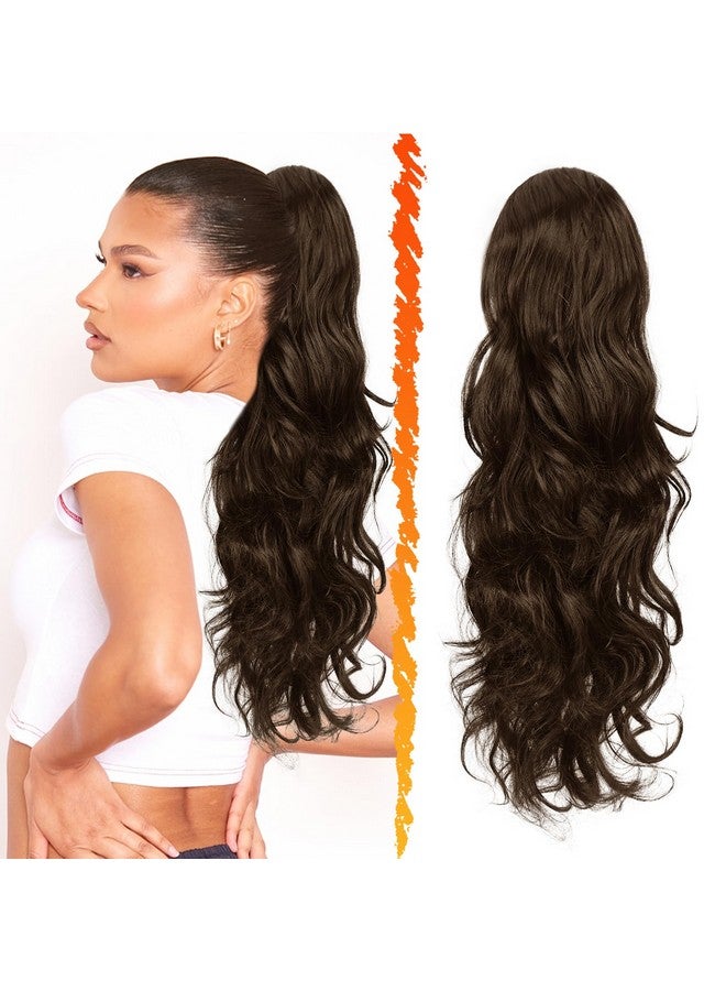 BARSDAR Brown Ponytail Extension - 20 Inch Curly Wavy Drawstring Ponytail Hair Extensions For Women - Synthetic Clip In Pony Tails Hairpieces Fake Ponytails Daily Party - Brown - Image 1