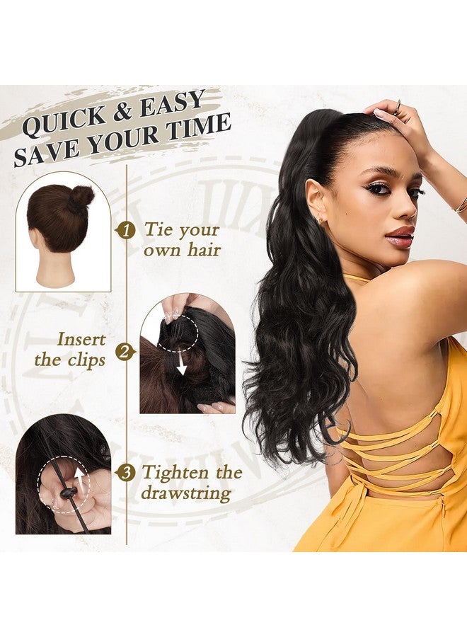 BARSDAR Brown Ponytail Extension - 20 Inch Curly Wavy Drawstring Ponytail Hair Extensions For Women - Synthetic Clip In Pony Tails Hairpieces Fake Ponytails Daily Party - Brown - Image 3