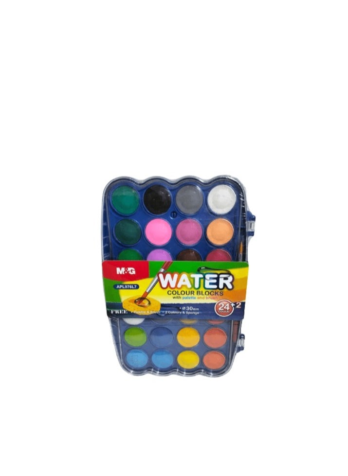 M&G M&G Solid Water colour paints with pallete and brush 24+2 Colours No: APL976L7 