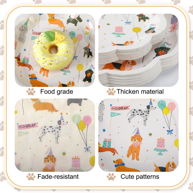 Jinei 100 Pcs Dog Theme Birthday Party Decorations Dog Prints Paper Plates Napkins Cups Tableware Set Disposable Dinnerware Serve 25 Guest Puppy Party Favors Supplies - Image 3