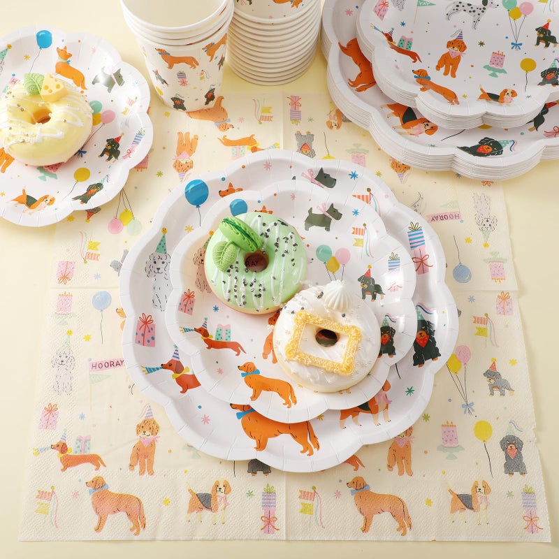 Jinei 100 Pcs Dog Theme Birthday Party Decorations Dog Prints Paper Plates Napkins Cups Tableware Set Disposable Dinnerware Serve 25 Guest Puppy Party Favors Supplies - Image 4
