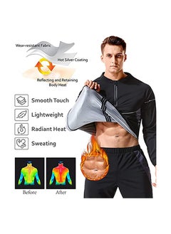 Sauna Suit for Men Sweat Sauna Jacket Long Sleeve Workout Zipper Sweat Top Gym Fitness Sauna Shirt(Size L)