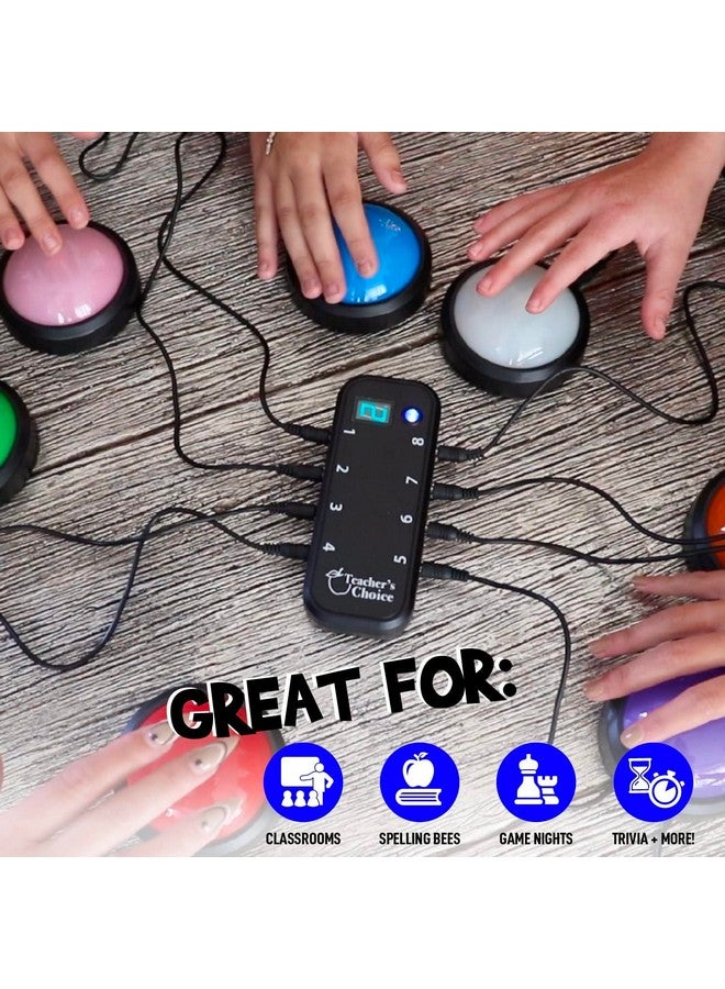 Teacher's Choice Light Up Game Buzzer System, Displays The Winning Player Loud, Unique Sounds for Each Buzzer, Great for Trivia Games, Family Feud, Jeopardy (8 Pack) - Image 4