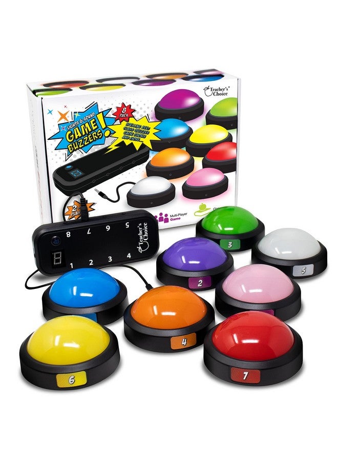 Teacher's Choice Light Up Game Buzzer System, Displays The Winning Player Loud, Unique Sounds for Each Buzzer, Great for Trivia Games, Family Feud, Jeopardy (8 Pack) - Image 1