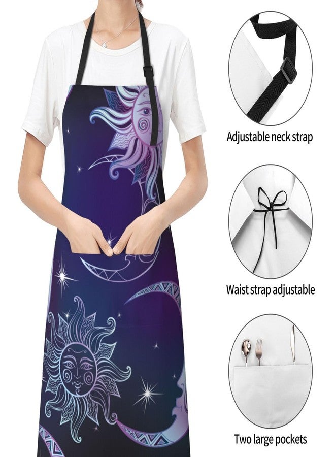 Wisedeal Sun Moon and Star Waterproof Adjustable Bib Apron with 2 Pockets, Cute Cooking Gardening Grilling Kitchen Chef Apron - Image 4