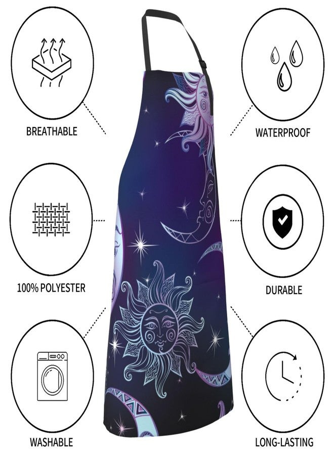 Wisedeal Sun Moon and Star Waterproof Adjustable Bib Apron with 2 Pockets, Cute Cooking Gardening Grilling Kitchen Chef Apron - Image 5