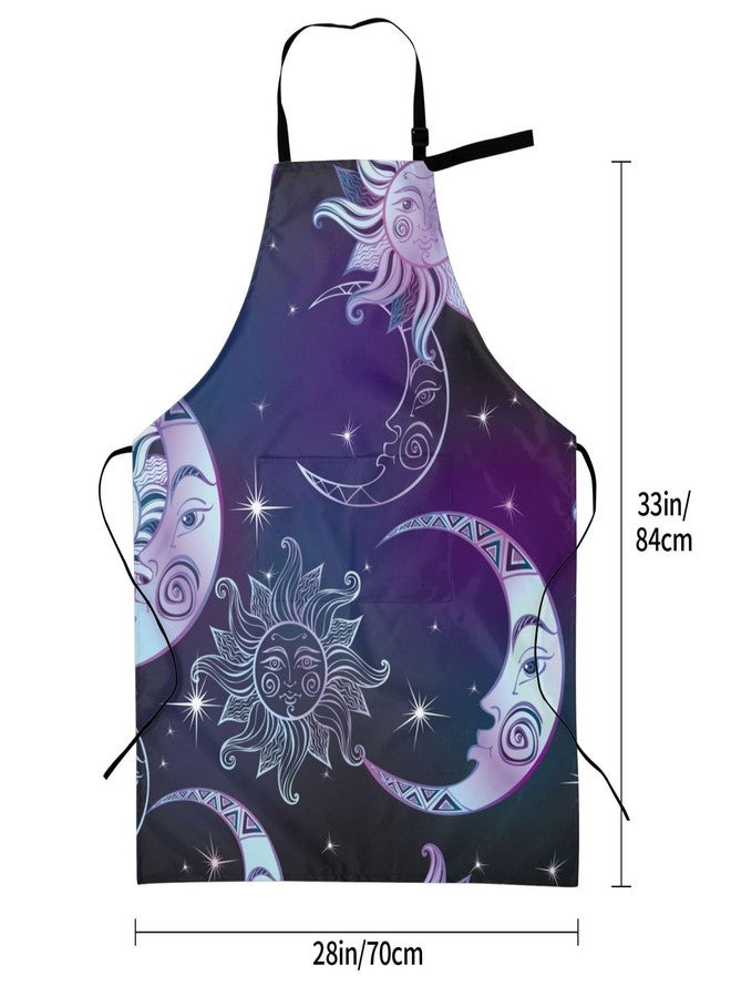 Wisedeal Sun Moon and Star Waterproof Adjustable Bib Apron with 2 Pockets, Cute Cooking Gardening Grilling Kitchen Chef Apron - Image 3