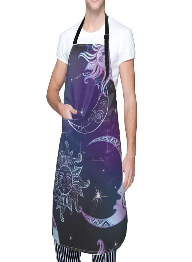 Wisedeal Sun Moon and Star Waterproof Adjustable Bib Apron with 2 Pockets, Cute Cooking Gardening Grilling Kitchen Chef Apron - Image 1
