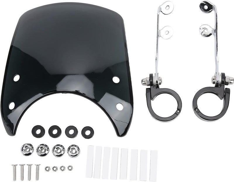 woobles Motorcycle Windshield, Windshield Wind Deflector Headlight Fairing 180° Adjustable Universal for 1.5-1.6in Front Fork (Acrylic)(Black) black - Image 1