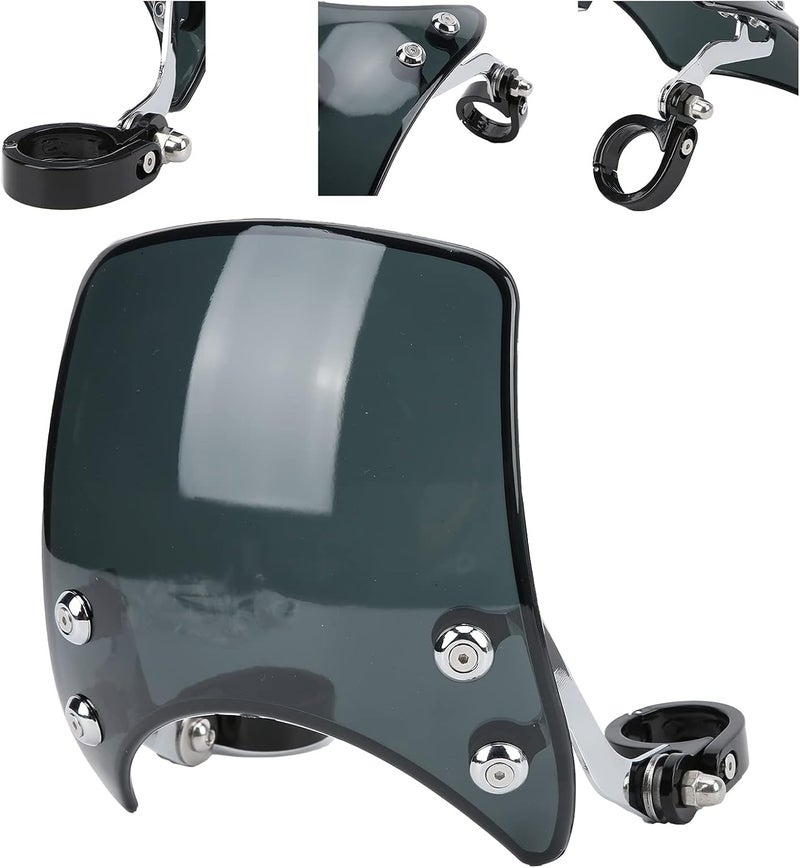 woobles Motorcycle Windshield, Windshield Wind Deflector Headlight Fairing 180° Adjustable Universal for 1.5-1.6in Front Fork (Acrylic)(Black) black - Image 3