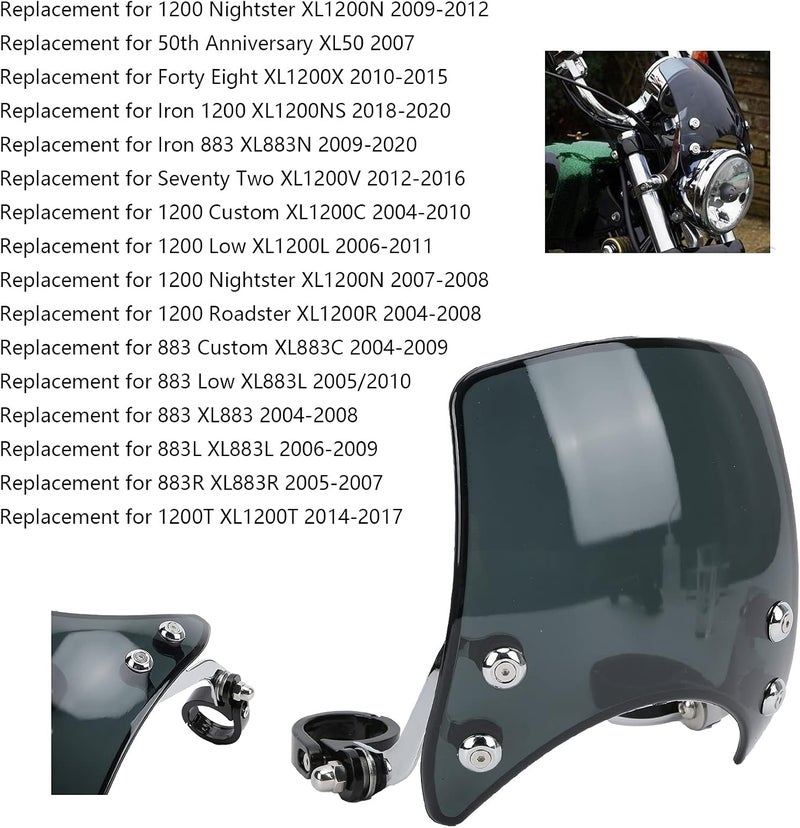 woobles Motorcycle Windshield, Windshield Wind Deflector Headlight Fairing 180° Adjustable Universal for 1.5-1.6in Front Fork (Acrylic)(Black) black - Image 4