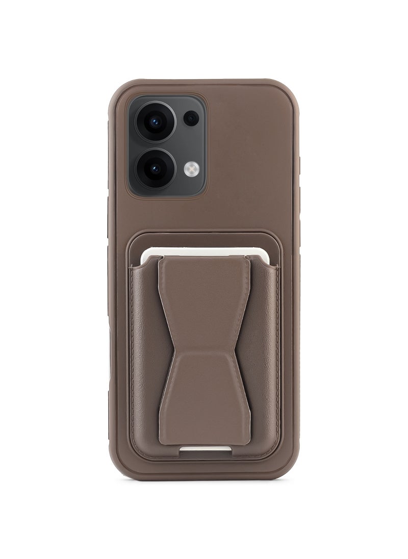 Generic Leather back cover with card wallet Foldable Shockpoof Case compatible with Oppo Reno 13 5G (Dark Brown) 