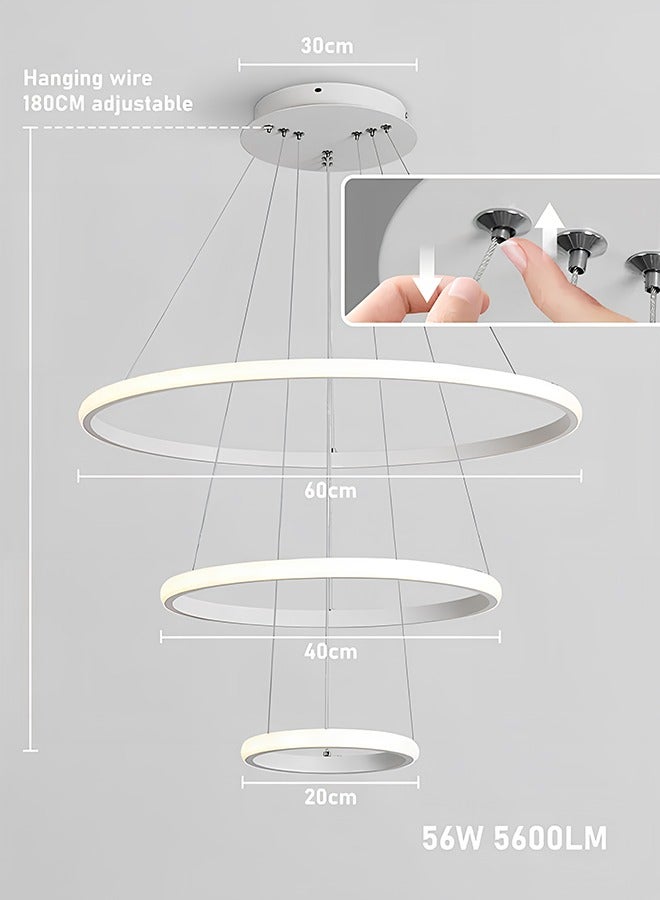 أبيكس ثريات LED حديثة ذكية، 3 حلقات LED قلادة ضوء لاعبا أساسيا عكس الضوء LED دائري معاصر مع تطبيق BT اللاسلكي الذكي للتحكم عن بعد 3 ألوان في - Image 2