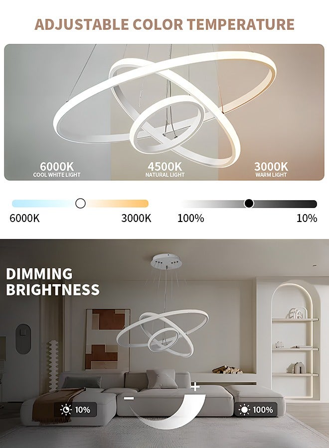 APEX Smart Modern LED Chandeliers, 3 Rings LED Pendant Light Fixture Dimmable Contemporary Circular LED with BT Wireless  Remote Control 3 Color - Image 4