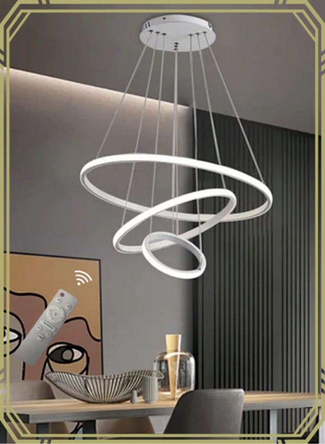 أبيكس ثريات LED حديثة ذكية، 3 حلقات LED قلادة ضوء لاعبا أساسيا عكس الضوء LED دائري معاصر مع تطبيق BT اللاسلكي الذكي للتحكم عن بعد 3 ألوان في - Image 2