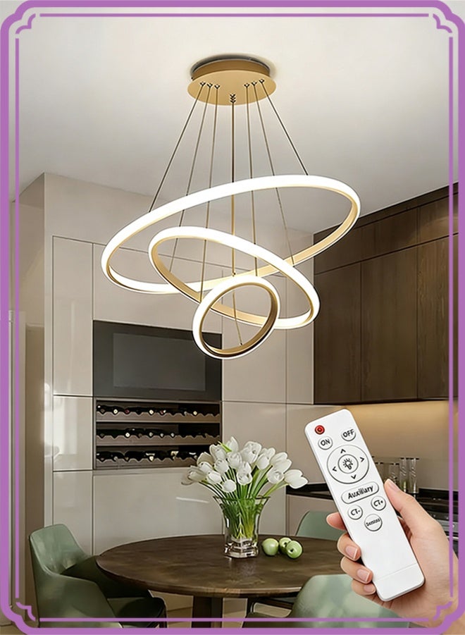 أبيكس ثريات LED حديثة ذكية، 3 حلقات LED قلادة ضوء لاعبا أساسيا عكس الضوء LED دائري معاصر مع تطبيق BT اللاسلكي الذكي للتحكم عن بعد 3 ألوان في - Image 1