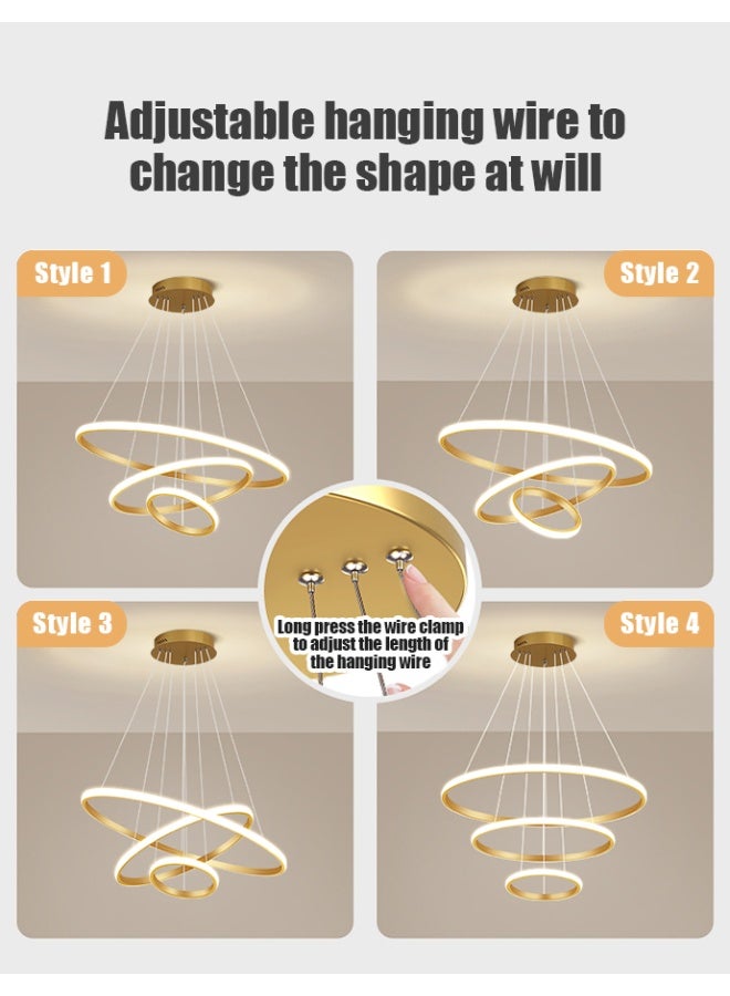 أبيكس ثريات LED حديثة ذكية، 3 حلقات LED قلادة ضوء لاعبا أساسيا عكس الضوء LED دائري معاصر مع تطبيق BT اللاسلكي الذكي للتحكم عن بعد 3 ألوان في - Image 3