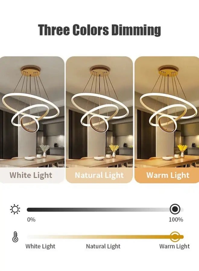 أبيكس ثريات LED حديثة ذكية، 3 حلقات LED قلادة ضوء لاعبا أساسيا عكس الضوء LED دائري معاصر مع تطبيق BT اللاسلكي الذكي للتحكم عن بعد 3 ألوان في - Image 4