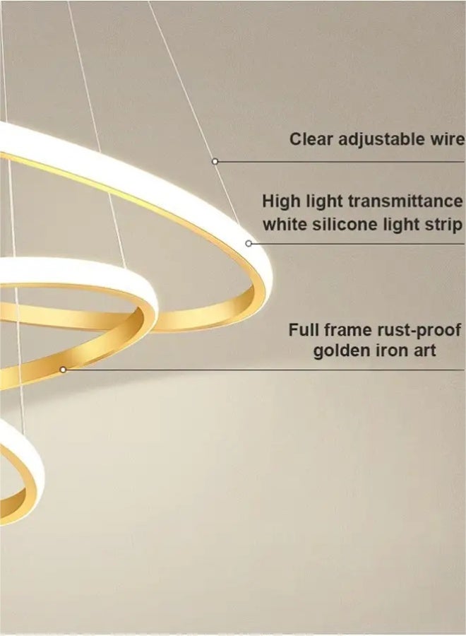 أبيكس ثريات LED حديثة ذكية، 3 حلقات LED قلادة ضوء لاعبا أساسيا عكس الضوء LED دائري معاصر مع تطبيق BT اللاسلكي الذكي للتحكم عن بعد 3 ألوان في - Image 5