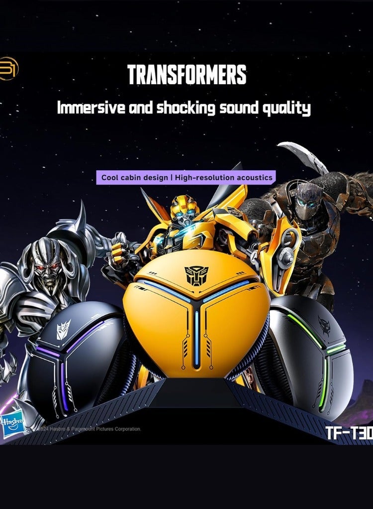 TRANSFORMERS Bluetooth 5.4 TWS Wireless Earbuds, Energy Core Design, HiFi Sound, Passive Noise Cancelling, Low Latency Music & Game Modes, Semi-in-Ear Sports Earphones with HD Mic TF-T30 – Yellow Bumblebee Edition - Image 3