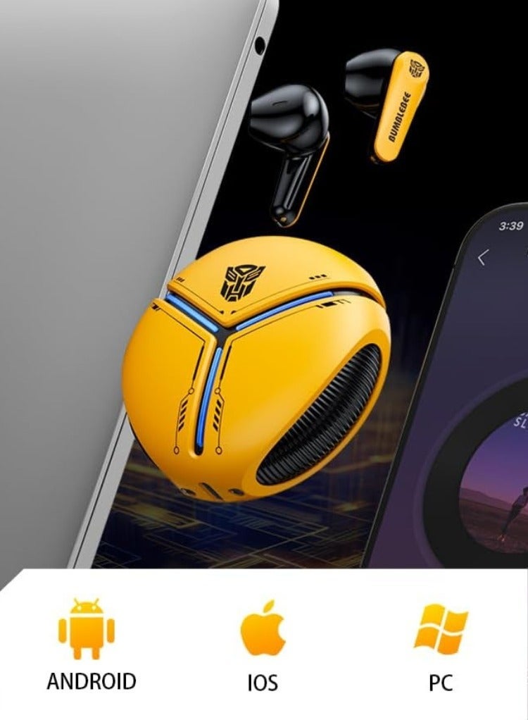 TRANSFORMERS Bluetooth 5.4 TWS Wireless Earbuds, Energy Core Design, HiFi Sound, Passive Noise Cancelling, Low Latency Music & Game Modes, Semi-in-Ear Sports Earphones with HD Mic TF-T30 – Yellow Bumblebee Edition - Image 5