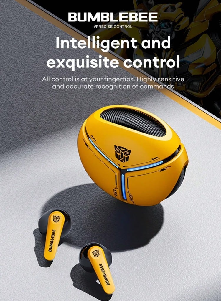 TRANSFORMERS Bluetooth 5.4 TWS Wireless Earbuds, Energy Core Design, HiFi Sound, Passive Noise Cancelling, Low Latency Music & Game Modes, Semi-in-Ear Sports Earphones with HD Mic TF-T30 – Yellow Bumblebee Edition - Image 4