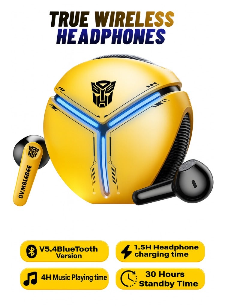 TRANSFORMERS Bluetooth 5.4 TWS Wireless Earbuds, Energy Core Design, HiFi Sound, Passive Noise Cancelling, Low Latency Music & Game Modes, Semi-in-Ear Sports Earphones with HD Mic TF-T30 – Yellow Bumblebee Edition - Image 1