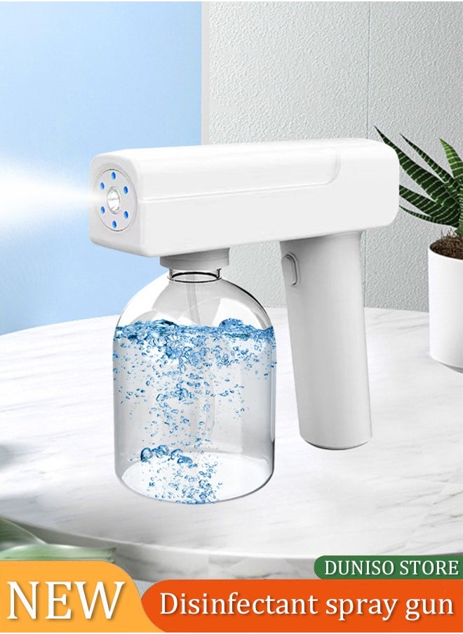 DUNISO Nano spray disinfection spray gun, hand held rechargeable blue light atomizing air disinfection machine, electric spray machine, suitable for home, office, school or garden, 300ml, white  - Image 1