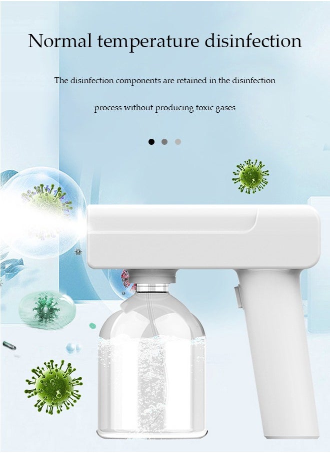 DUNISO Nano spray disinfection spray gun, hand held rechargeable blue light atomizing air disinfection machine, electric spray machine, suitable for home, office, school or garden, 300ml, white  - Image 4