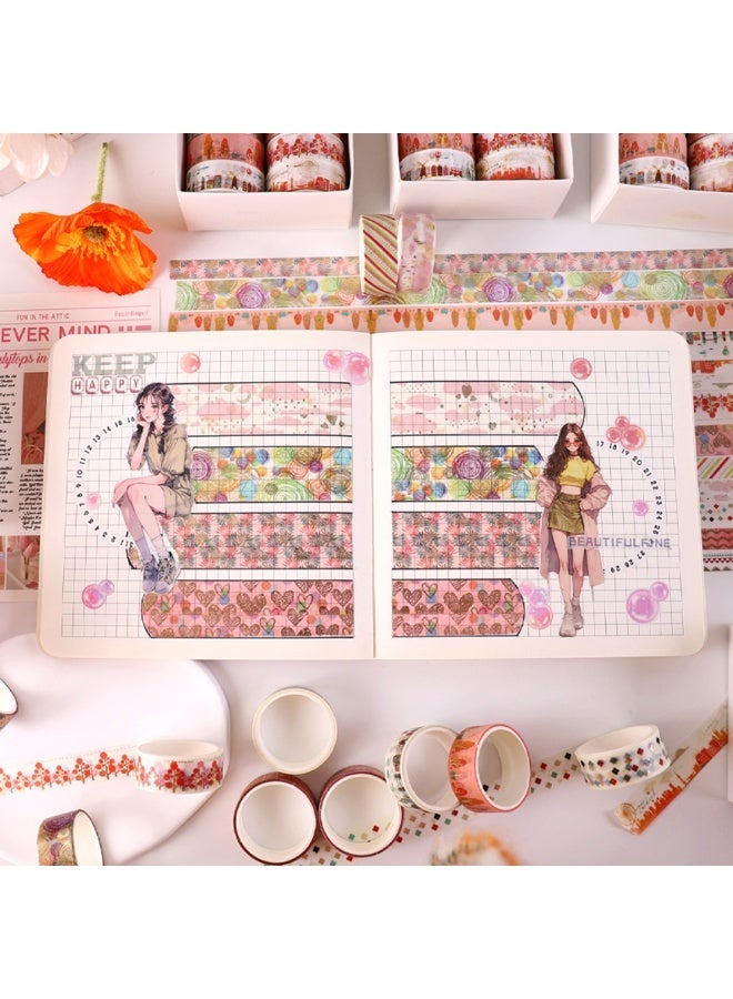 Japanese Washi Tape 12 Rolls, Cute Pink Masking Washi Tape Paper for Kid's DIY Craft, Journal Scrapbook Supplies - Image 5