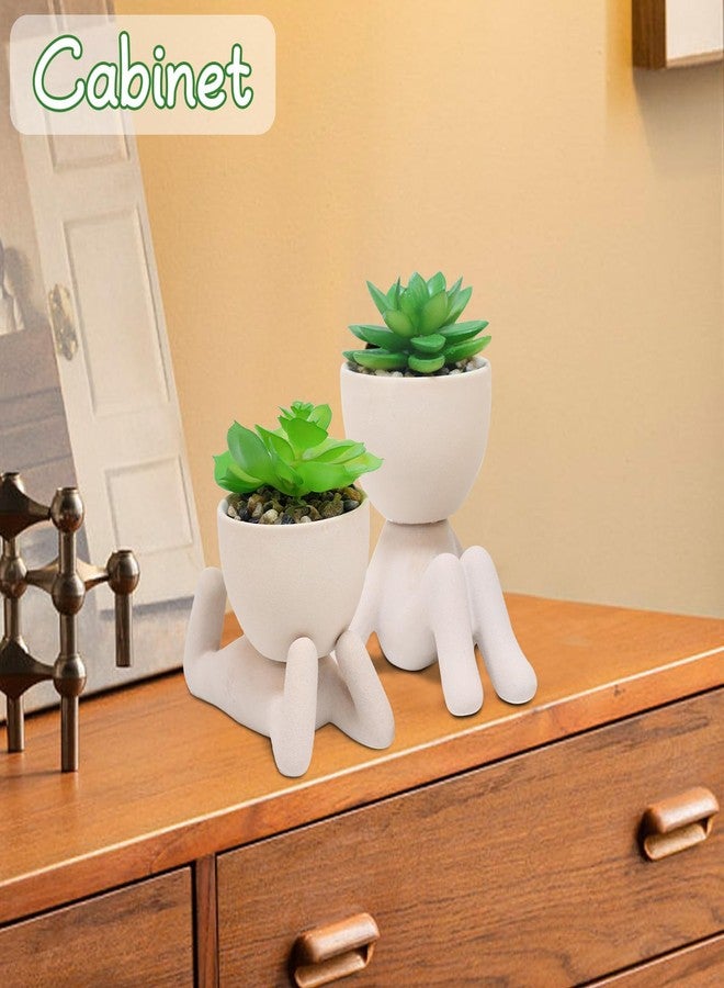 Zerzsy 2PCS Cute Artificial Succulent Plants with Creative Human Shaped Pots, Desk Decoration Artificial Fake Plants Indoor for Home Office Decoration(Cream Color) - Image 2