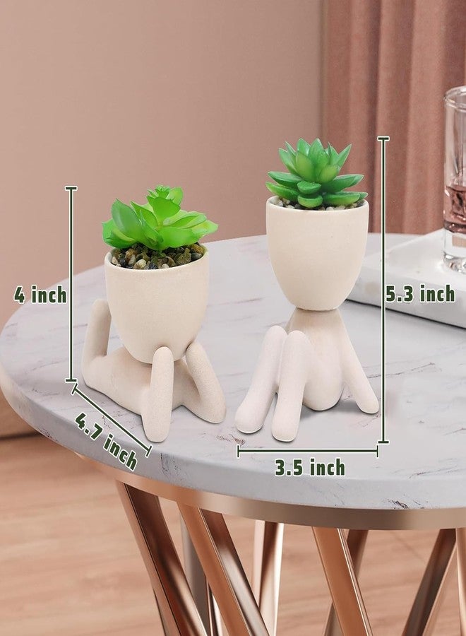 Zerzsy 2PCS Cute Artificial Succulent Plants with Creative Human Shaped Pots, Desk Decoration Artificial Fake Plants Indoor for Home Office Decoration(Cream Color) - Image 3