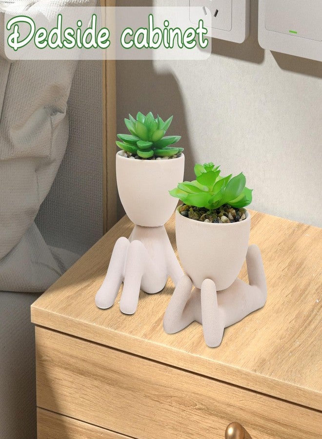 Zerzsy 2PCS Cute Artificial Succulent Plants with Creative Human Shaped Pots, Desk Decoration Artificial Fake Plants Indoor for Home Office Decoration(Cream Color) - Image 4